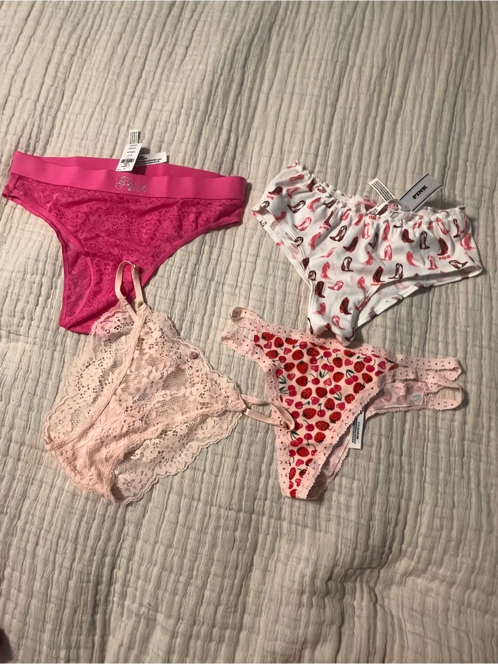 PINK Victoria's Secret Mixed Pink Lace & Printed Bikini Panty lot of 4 S